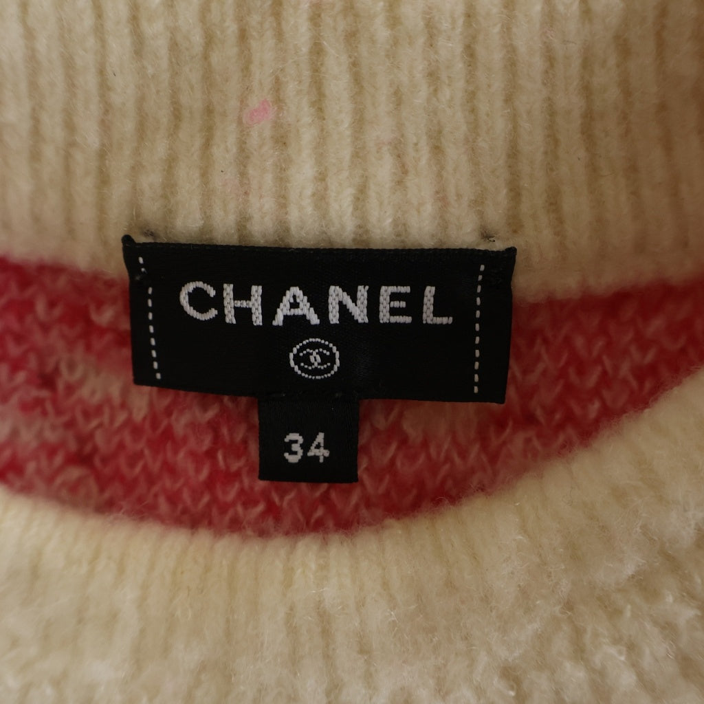 CHANEL(シャネル) 23AW スターモチーフ リブネックカシミヤニットセーター ピンク/ホワイト レディース P74520K10862