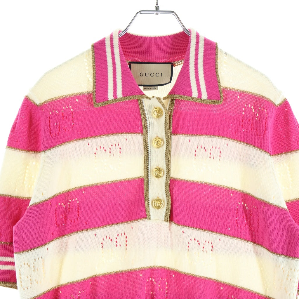 GUCCI(グッチ) GG総柄 ピンクストライプ 半袖ポロシャツ ピンク/ホワイト レディース 739717 XKC69