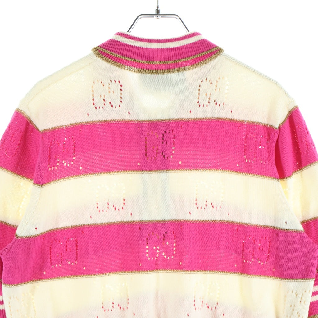 GUCCI(グッチ) GG総柄 ピンクストライプ 半袖ポロシャツ ピンク/ホワイト レディース 739717 XKC69