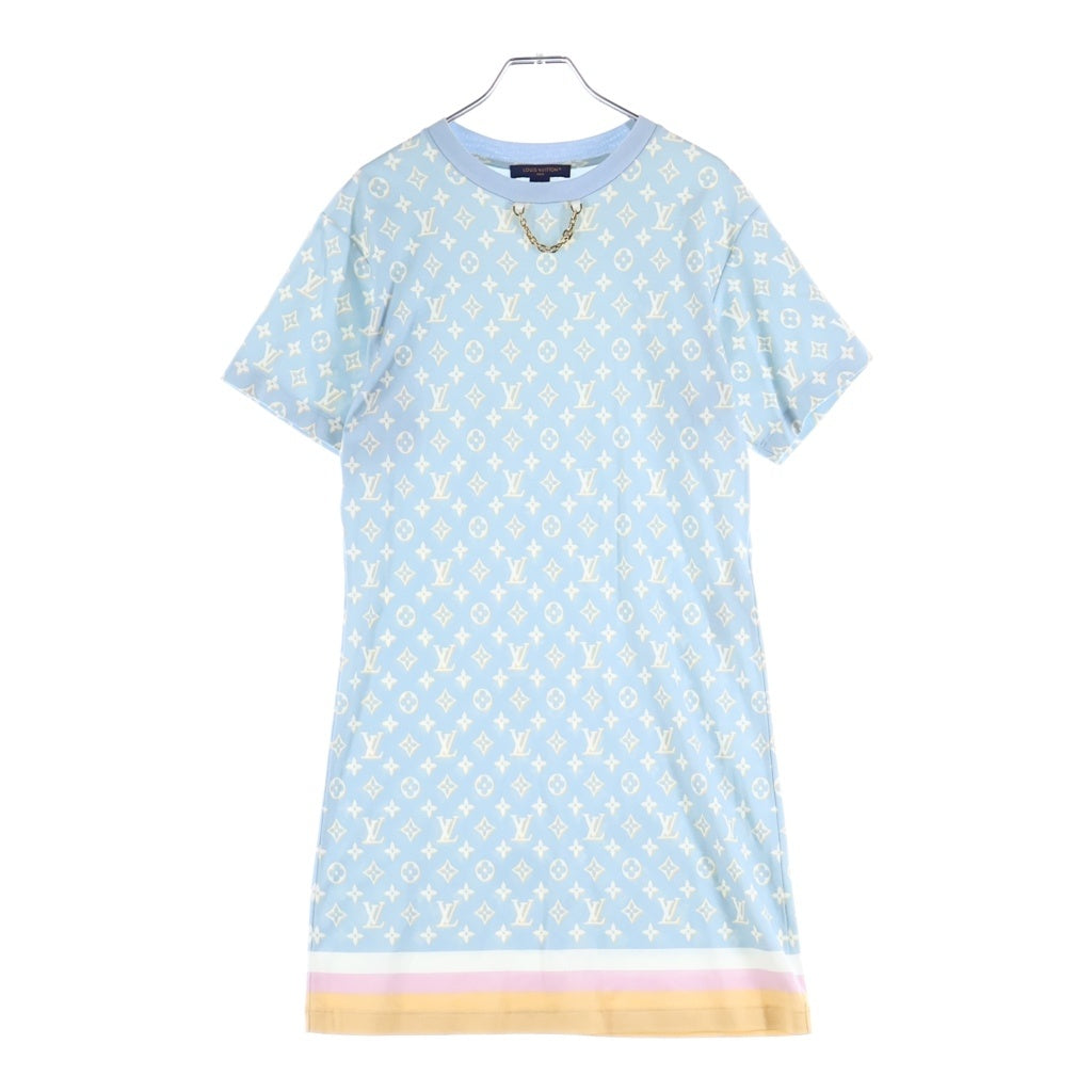LOUIS VUITTON(ルイヴィトン) 23AW ネックチェーンモノグラムコットン 半袖ワンピース レディース ブルー/ホワイト RW232D CBA FPJD16