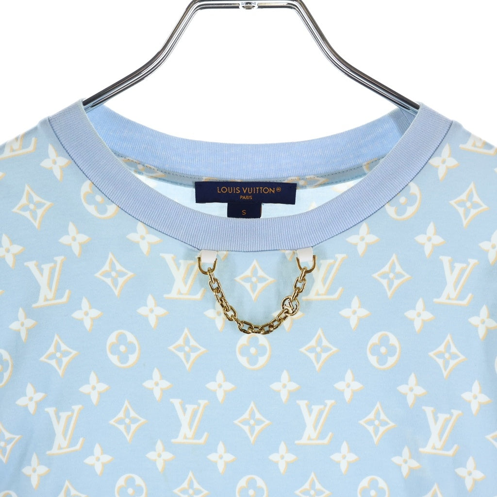 LOUIS VUITTON(ルイヴィトン) 23AW ネックチェーンモノグラムコットン 半袖ワンピース レディース ブルー/ホワイト RW232D CBA FPJD16