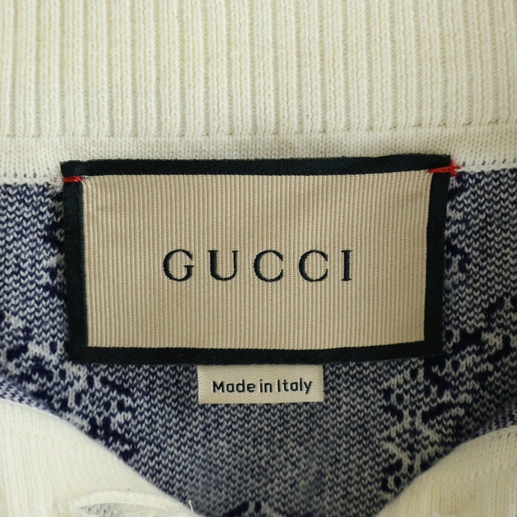 GUCCI(グッチ) ホースモチーフ総柄 ボタンアップ半袖ポロシャツ ブルー/ホワイト レディース 743328 XKC42