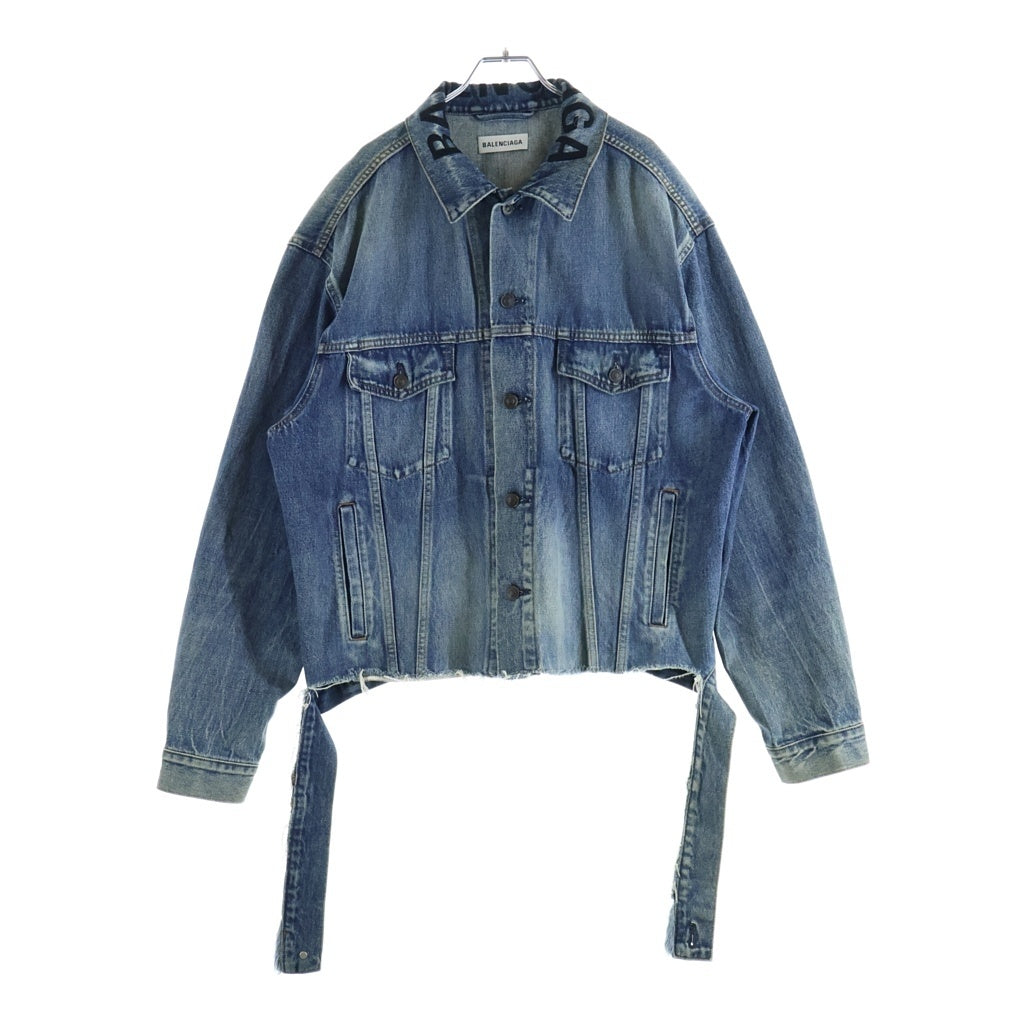 BALENCIAGA(バレンシアガ) 19AW 襟ロゴプリント ボタンアップオーバーサイズデニムジャケット インディゴ 529178 TXE05
