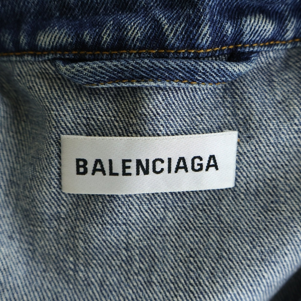 BALENCIAGA(バレンシアガ) 19AW 襟ロゴプリント ボタンアップオーバーサイズデニムジャケット インディゴ 529178 TXE05