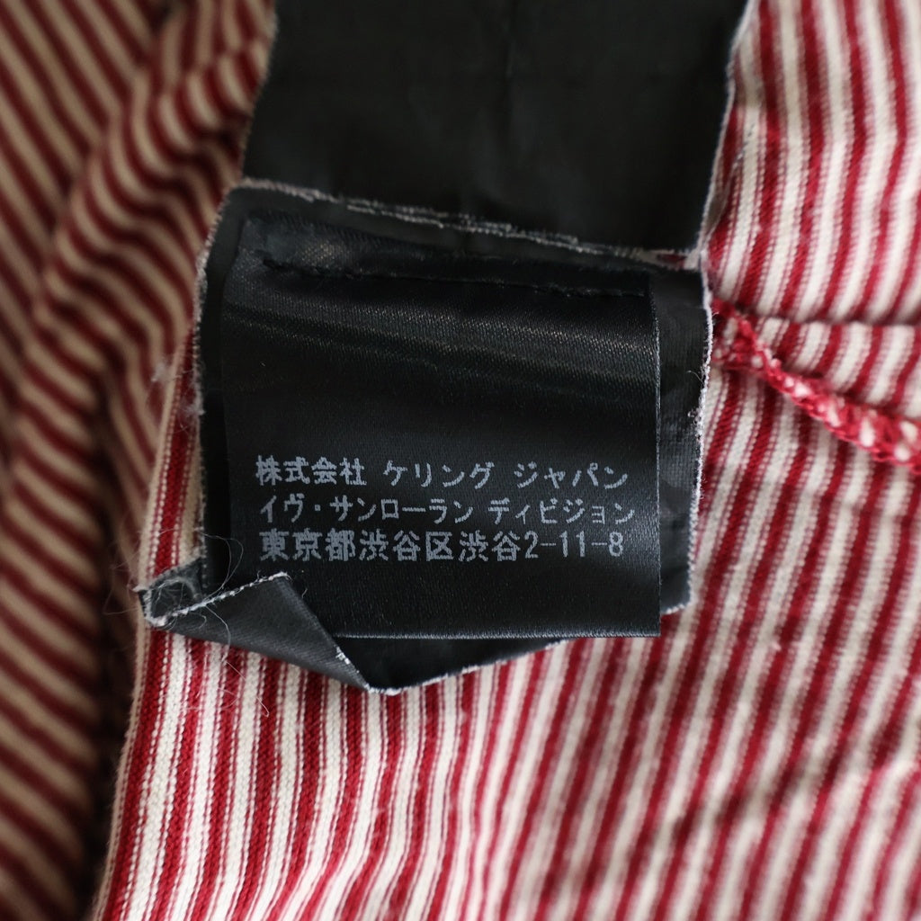 SAINT LAURENT PARIS(サンローランパリ) カサンドラ刺繍 クルーネック半袖ボーダーTシャツ レッド/ホワイト 331324 Y2BB1
