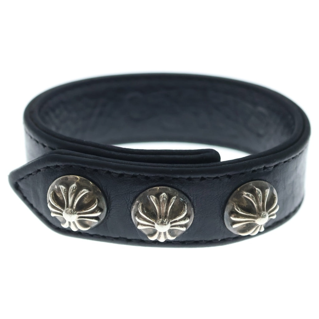 CHROME HEARTS(クロムハーツ) 3BTN 2SNP クロスボール 3ボタン2スナップ レザーブレスレット ブラック/シルバー BCA123