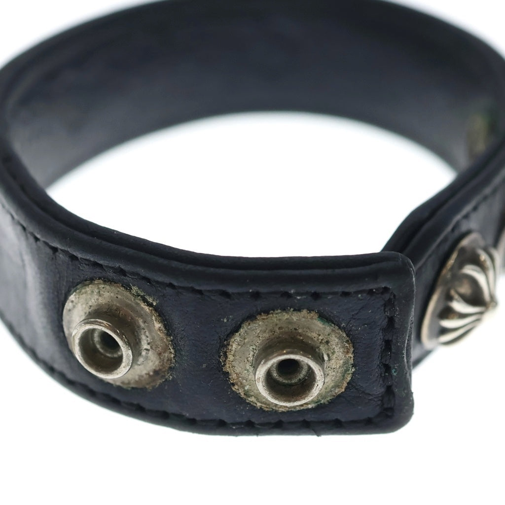 CHROME HEARTS(クロムハーツ) 3BTN 2SNP クロスボール 3ボタン2スナップ レザーブレスレット ブラック/シルバー BCA123