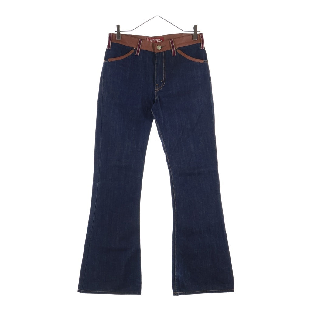 COMME des GARCONS JUNYA WATANABE MAN(コムデギャルソンジュンヤワタナベマン) × Levi's レザー切り替え デニムパンツ フレアパンツ インディゴ/ブラウン WC-O203