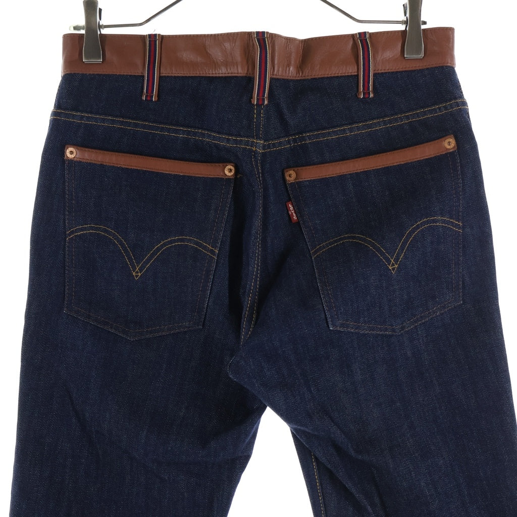 COMME des GARCONS JUNYA WATANABE MAN(コムデギャルソンジュンヤワタナベマン) × Levi's レザー切り替え デニムパンツ フレアパンツ インディゴ/ブラウン WC-O203