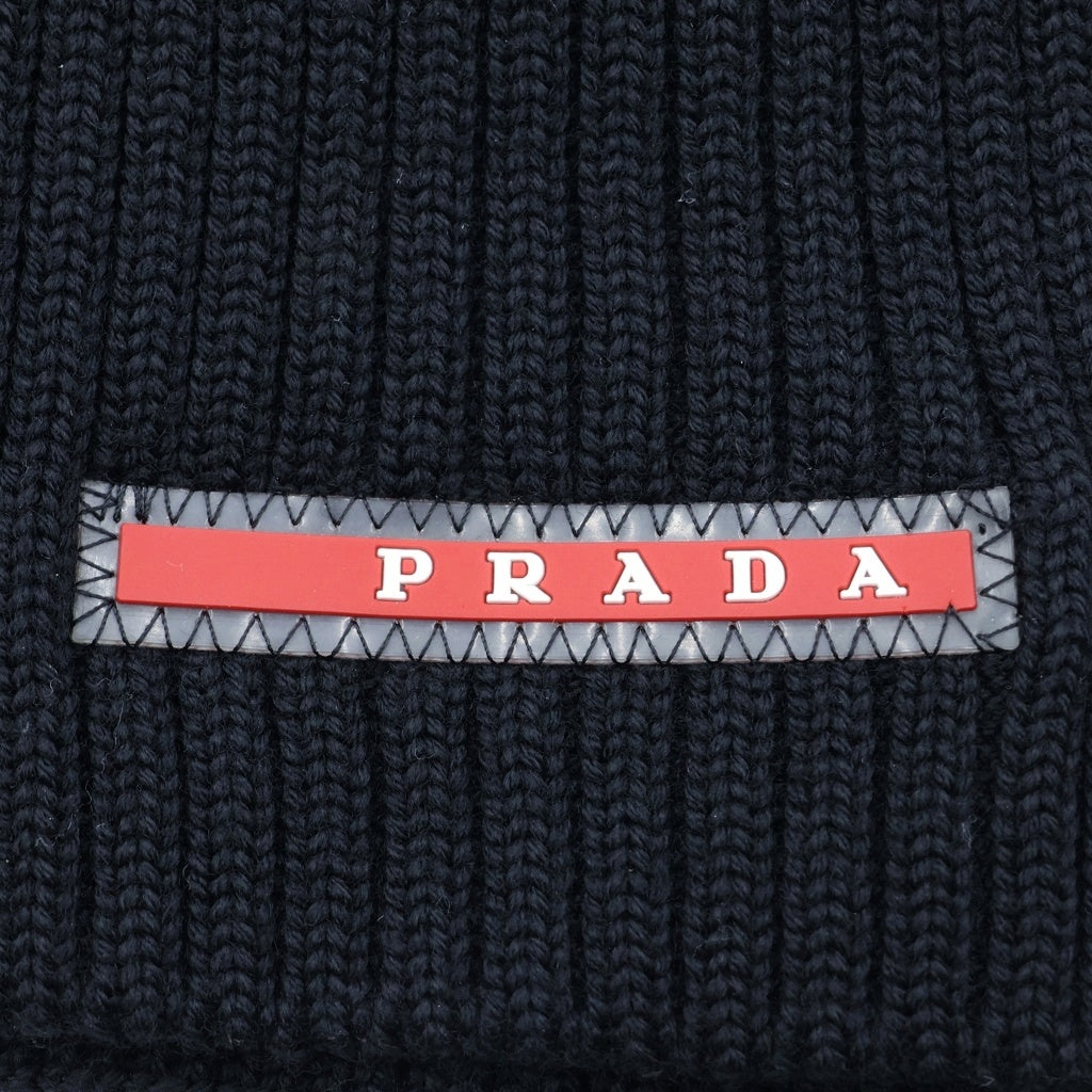 PRADA SPORT(プラダ スポーツ) ラバーロゴプレート ウールマフラー ブラック SMS180 S162 U97 レディース