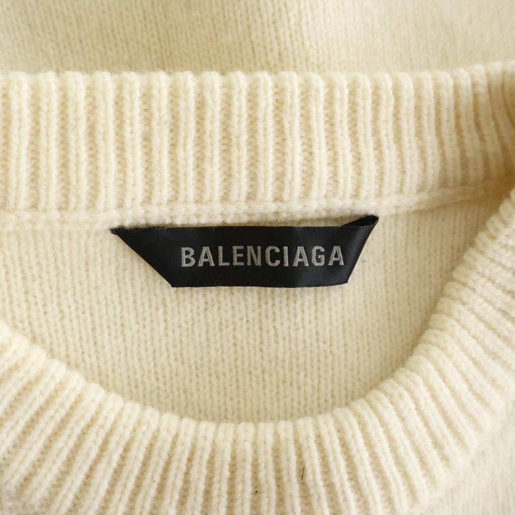BALENCIAGA(バレンシアガ) 23AW 袖ロゴラバープレート リブネックニットセーター ベージュ 764454 T1675