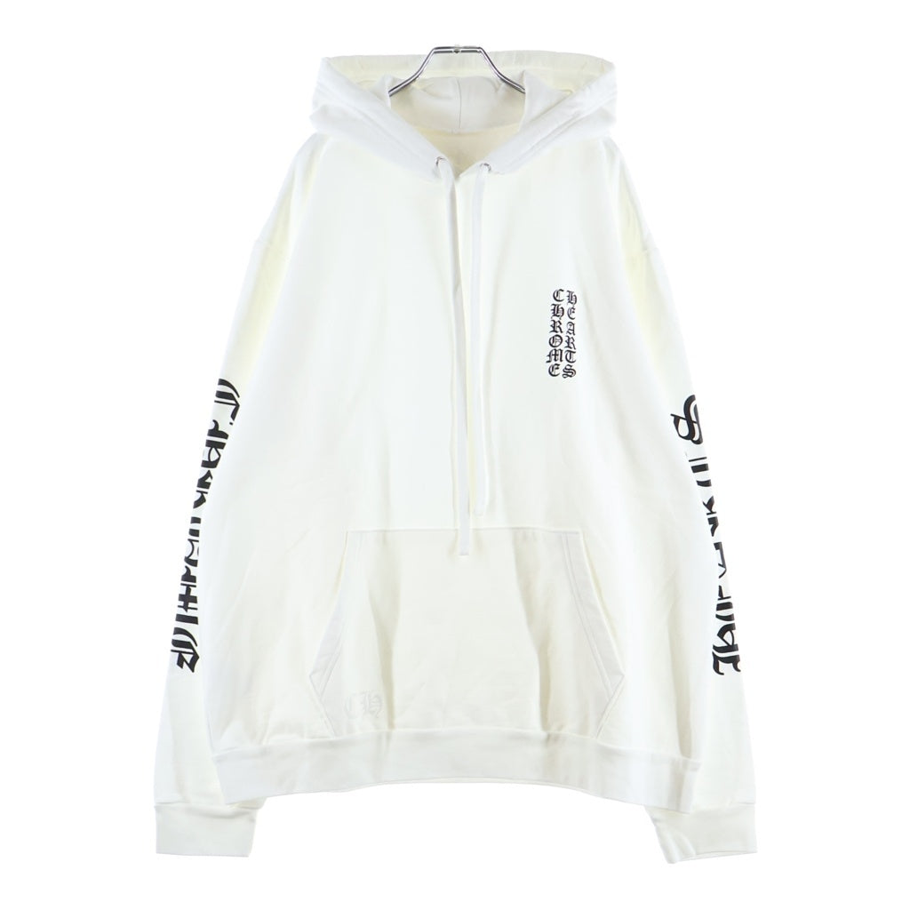 CHROME HEARTS(クロムハーツ) VERTICAL LOGO HOODIE バーティカルロゴ アームロゴプリント スウェット プルオーバーパーカー ホワイト