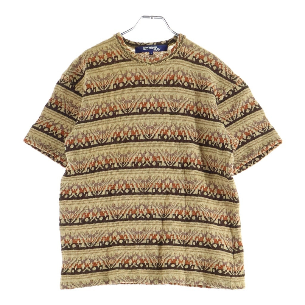 JUNYA WATANABE COMME des GARCONS(ジュンヤワタナベ コムデギャルソン) カントリー柄総柄 半袖ウールニット ブラウン WK-T031
