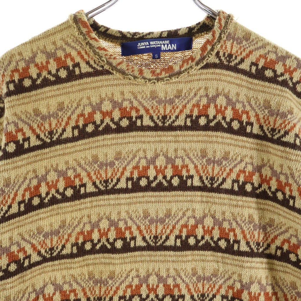 JUNYA WATANABE COMME des GARCONS(ジュンヤワタナベ コムデギャルソン) カントリー柄総柄 半袖ウールニット ブラウン WK-T031