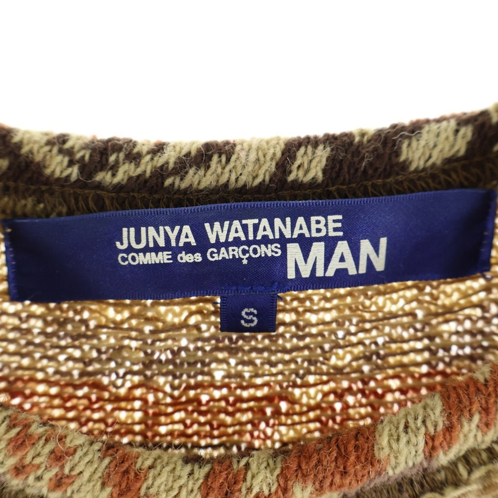 JUNYA WATANABE COMME des GARCONS(ジュンヤワタナベ コムデギャルソン) カントリー柄総柄 半袖ウールニット ブラウン WK-T031