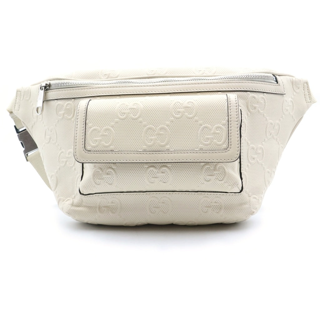 GUCCI(グッチ) GGエンボス ウエストボディバッグ アイボリー レザー 645093