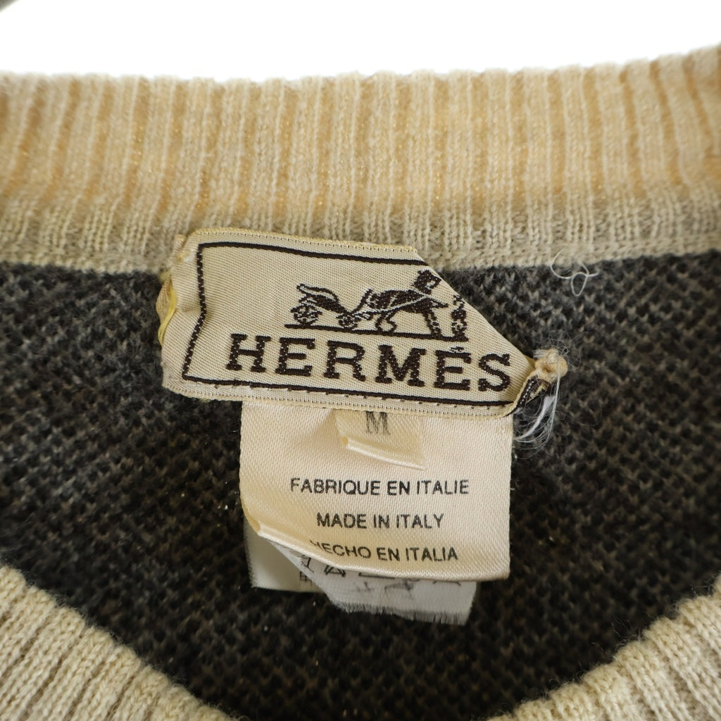 HERMES(エルメス) Hロゴ 総柄 ヴァージンウール クルーネックセーター ニット マルチ