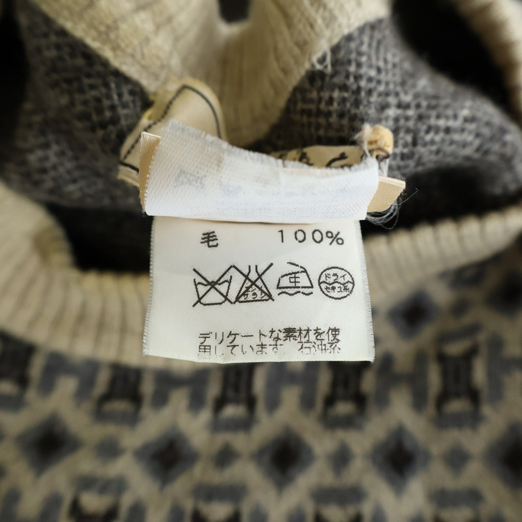 HERMES(エルメス) Hロゴ 総柄 ヴァージンウール クルーネックセーター ニット マルチ