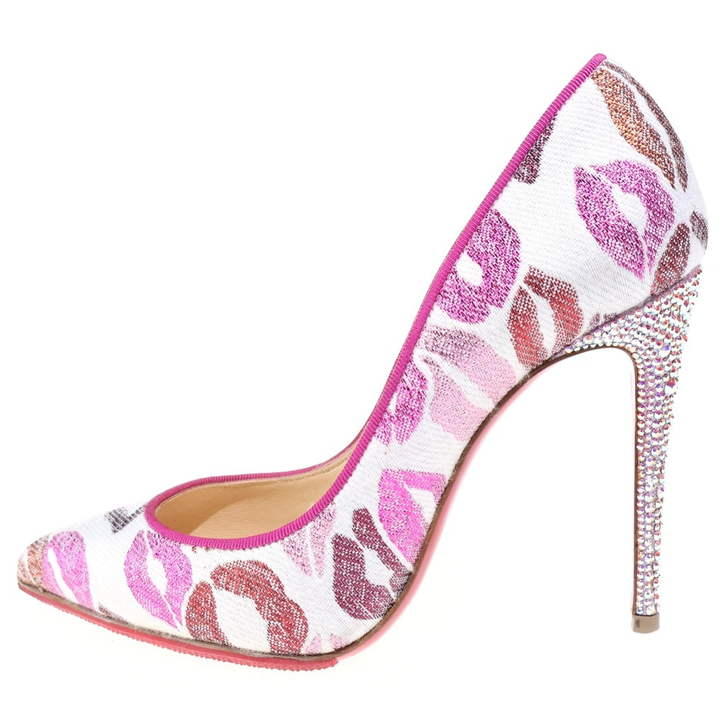 CHRISTIAN LOUBOUTIN(クリスチャンルブタン) Cosmopump Lip-print Pumps ビジュー リップ柄 ラインストーンパンプス マルチ レディース