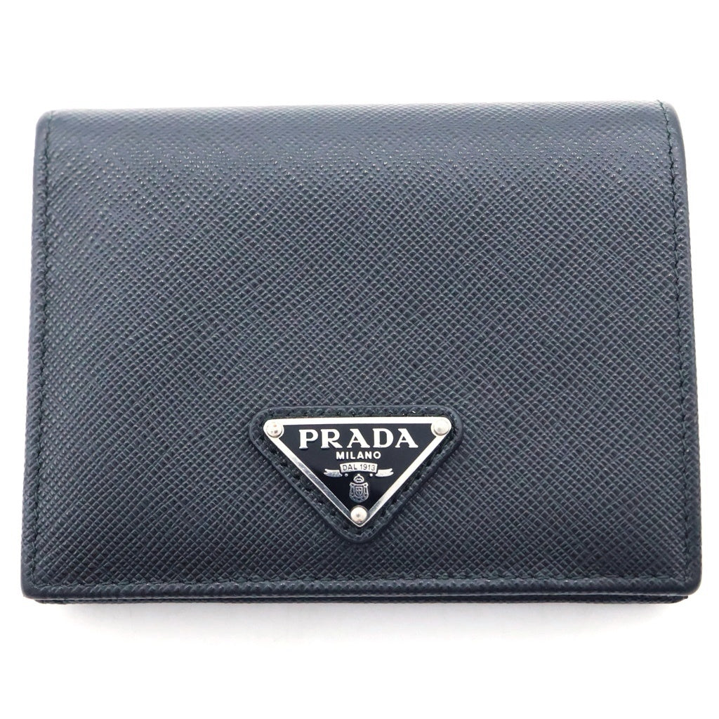 PRADA(プラダ) サフィアーノトライアングルロゴウォレット 二つ折り財布 ブラック 1MV204 QHH F0632