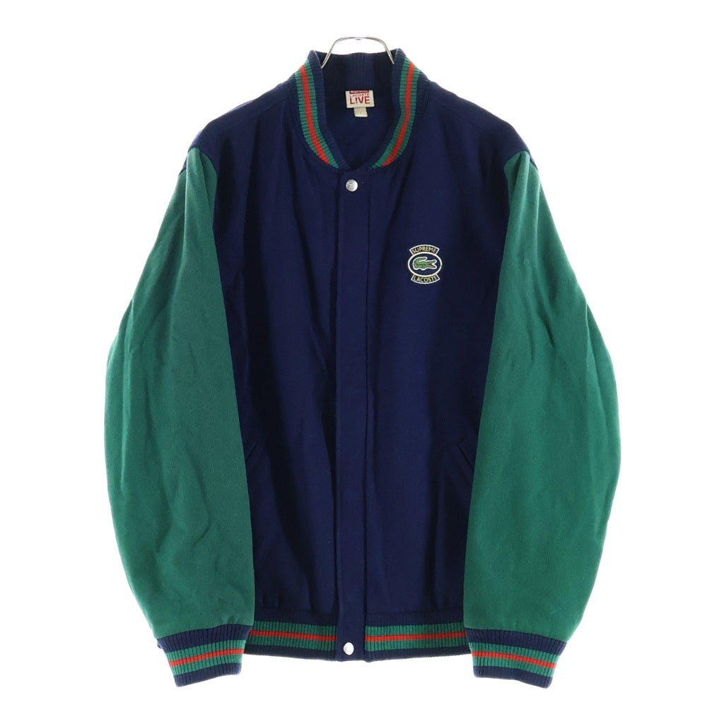 SUPREME(シュプリーム) ×LACOSTE LIVE！Wool Varsity Jacket ラコステライブ ロゴワッペン刺繍 ウールバーシティジャケット ブルゾン ネイビー/グリーン BH8505