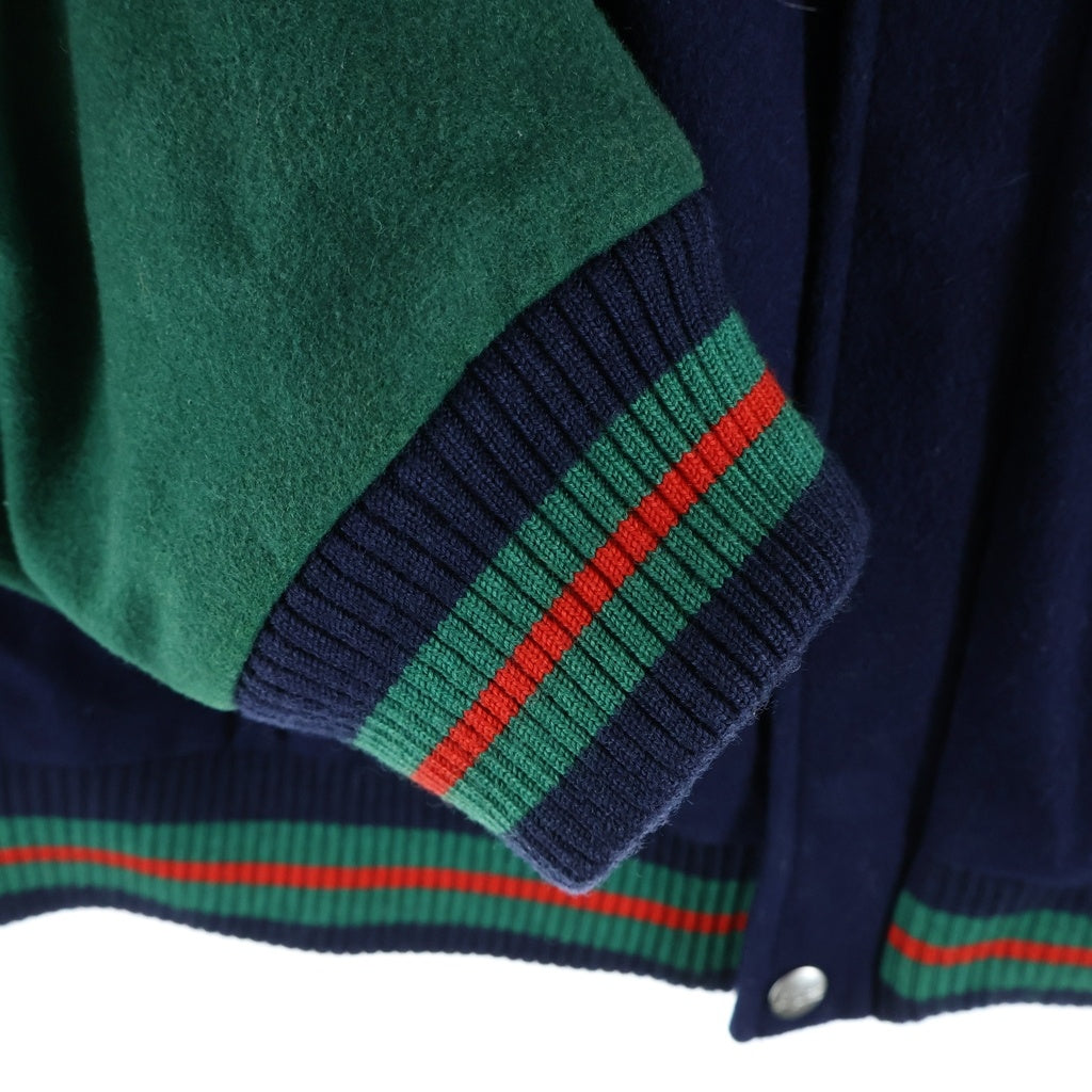 SUPREME(シュプリーム) ×LACOSTE LIVE！Wool Varsity Jacket ラコステライブ ロゴワッペン刺繍 ウールバーシティジャケット ブルゾン ネイビー/グリーン BH8505