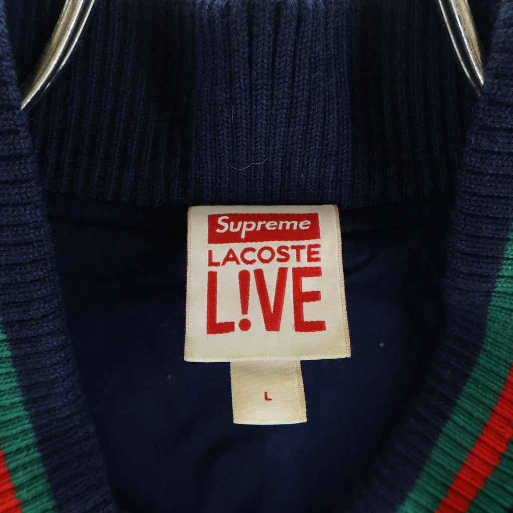 SUPREME(シュプリーム) ×LACOSTE LIVE！Wool Varsity Jacket ラコステライブ ロゴワッペン刺繍 ウールバーシティジャケット ブルゾン ネイビー/グリーン BH8505