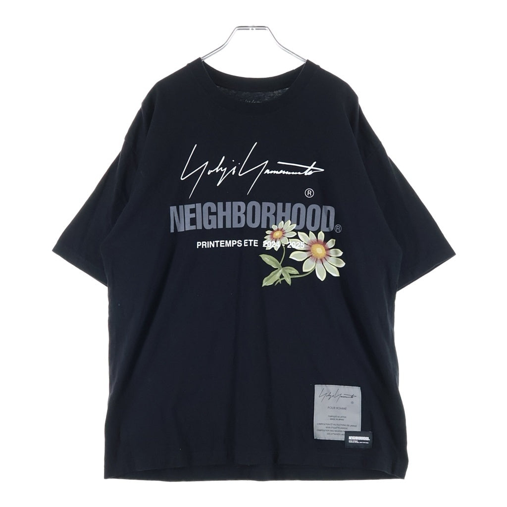 NEIGHBORHOOD(ネイバーフッド) ×YOHJI YAMAMOTO POUR HOMME TEE ヨウジヤマモト プルームオム フロントロゴプリント クルーネック半袖カットソーTシャツ ブラック HP-T89-996