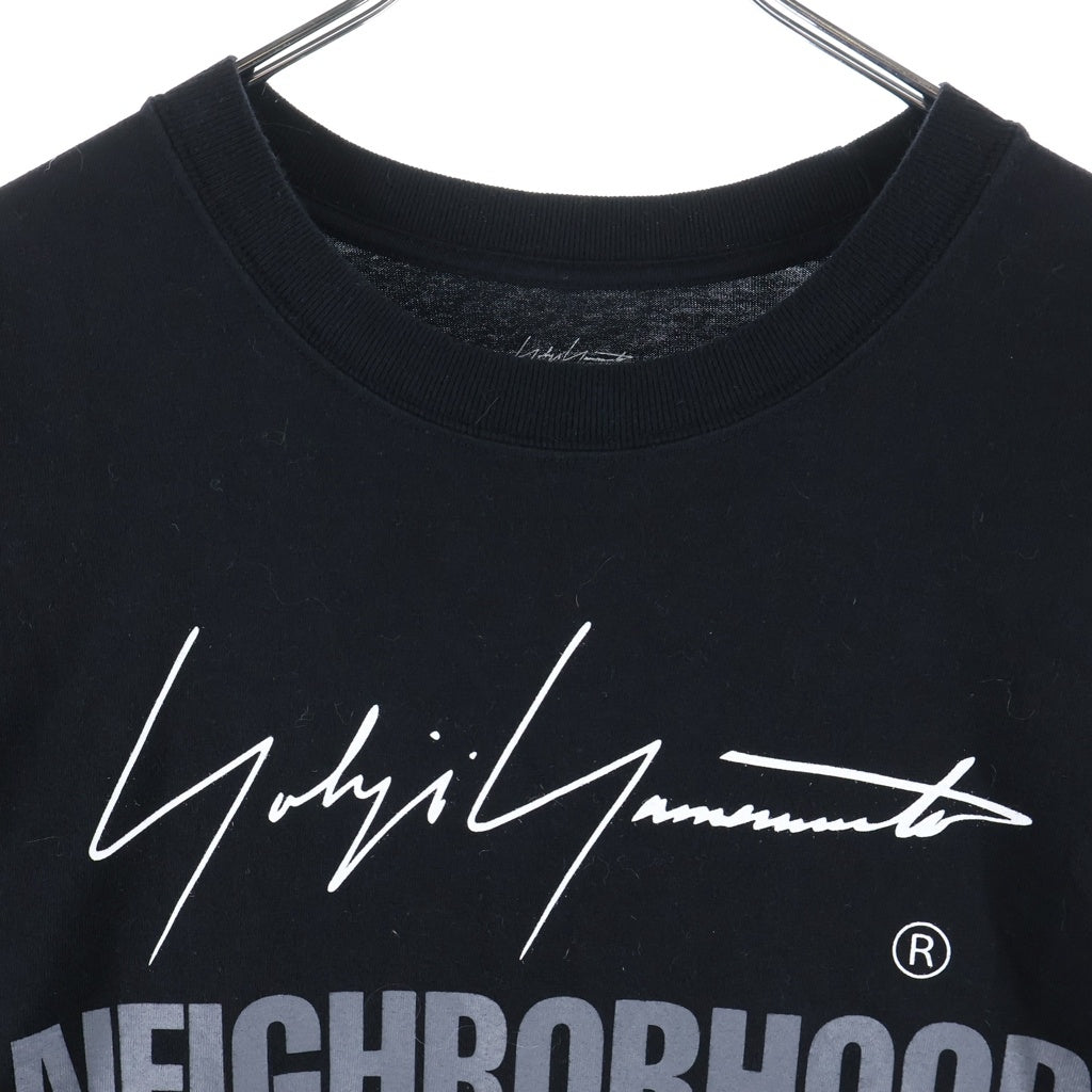 NEIGHBORHOOD(ネイバーフッド) ×YOHJI YAMAMOTO POUR HOMME TEE ヨウジヤマモト プルームオム フロントロゴプリント クルーネック半袖カットソーTシャツ ブラック HP-T89-996
