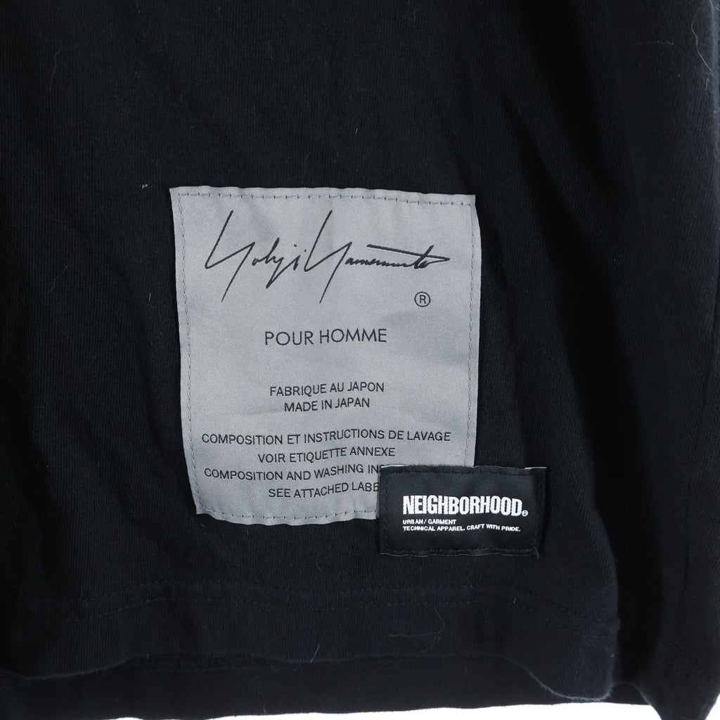 NEIGHBORHOOD(ネイバーフッド) ×YOHJI YAMAMOTO POUR HOMME TEE ヨウジヤマモト プルームオム フロントロゴプリント クルーネック半袖カットソーTシャツ ブラック HP-T89-996