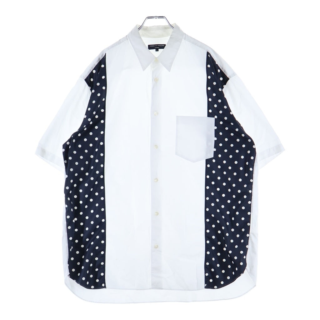 COMME des GARCONS HOMME(コムデギャルソンオム) 水玉柄ストライプ 襟付き半袖シャツ ホワイト/ネイビー HM-B020