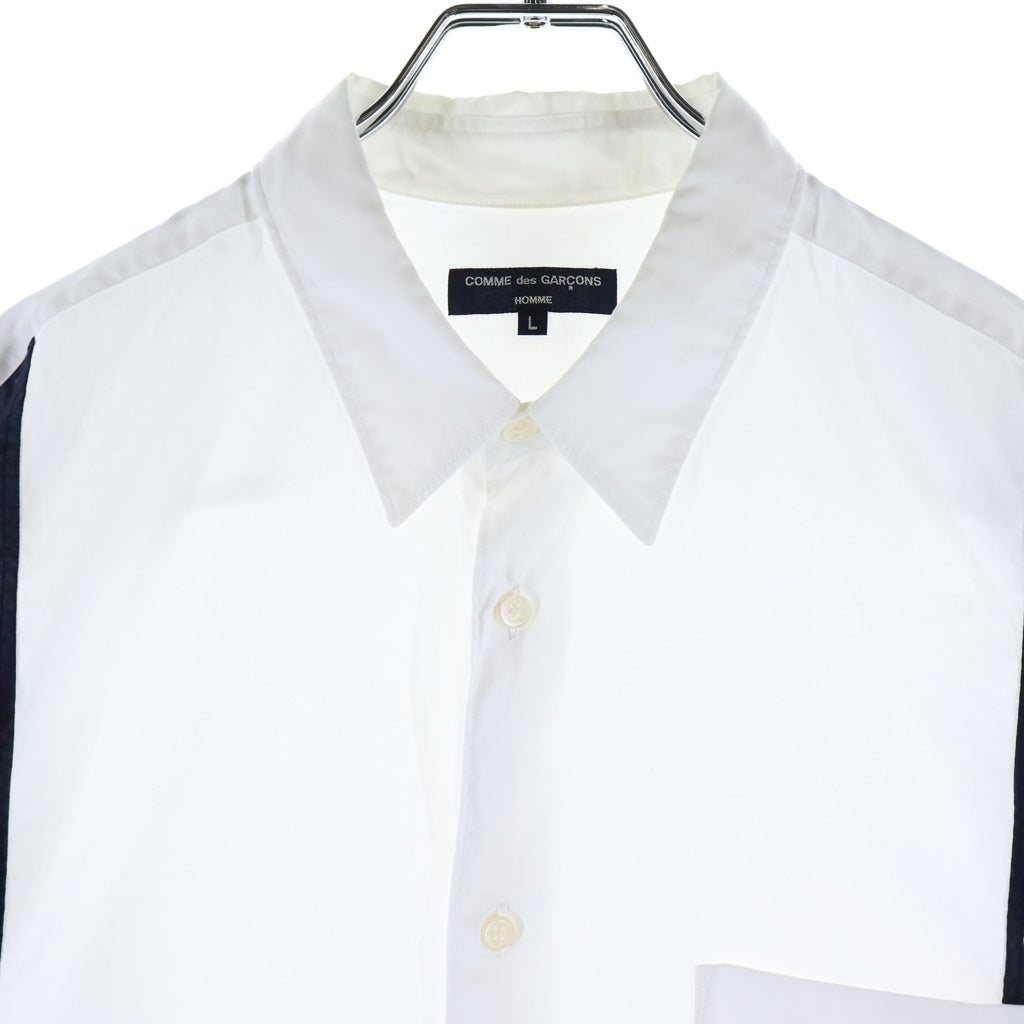 COMME des GARCONS HOMME(コムデギャルソンオム) 水玉柄ストライプ 襟付き半袖シャツ ホワイト/ネイビー HM-B020