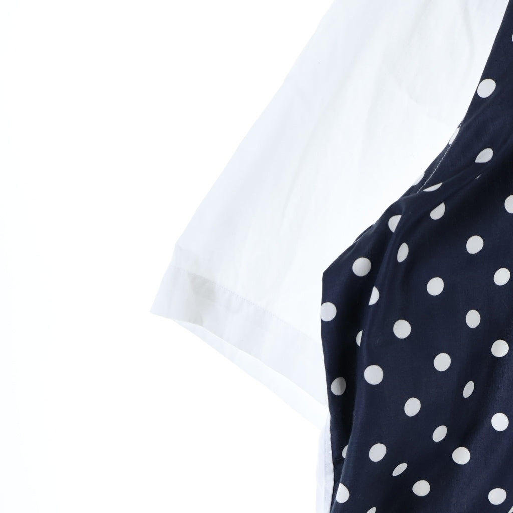 COMME des GARCONS HOMME(コムデギャルソンオム) 水玉柄ストライプ 襟付き半袖シャツ ホワイト/ネイビー HM-B020