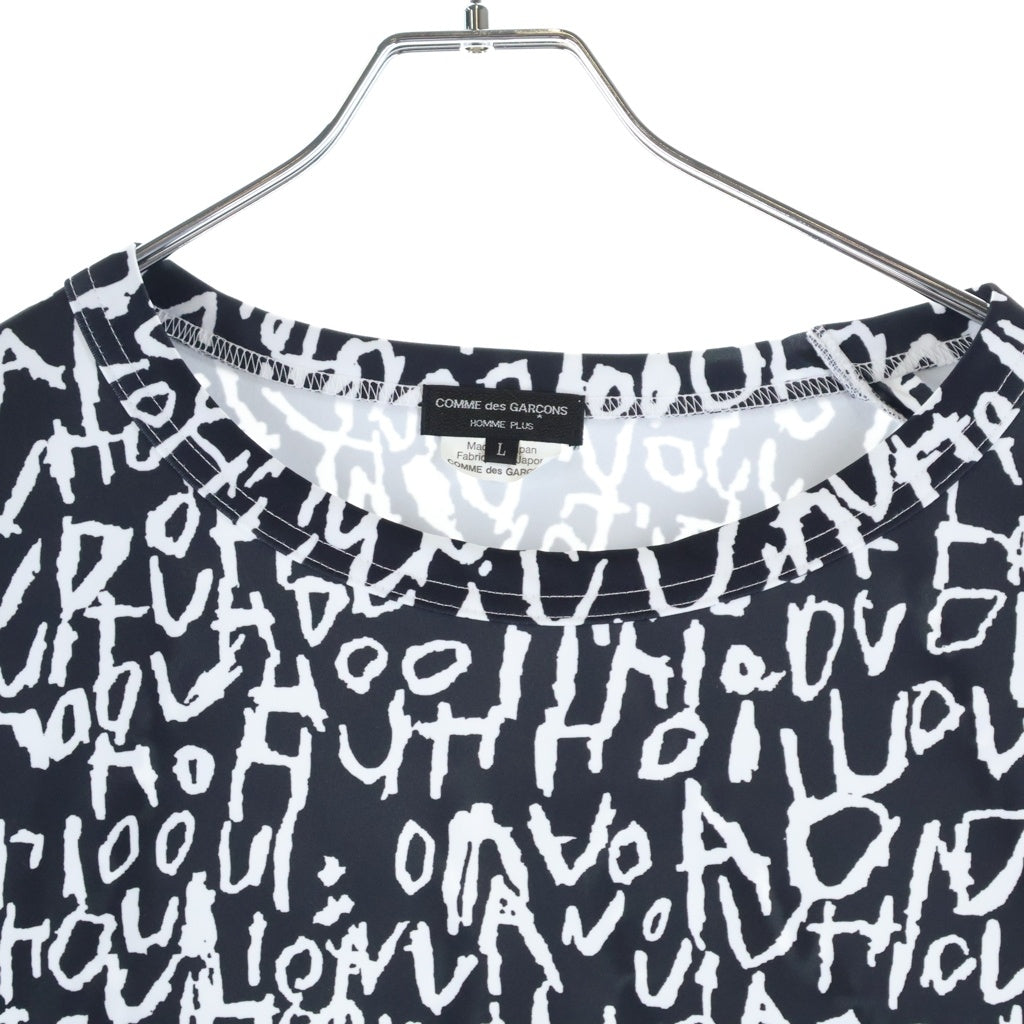 COMME des GARCONS HOMME PLUS(コムデギャルソンオムプリュス) 23AW グラフィックプリント総柄 カットアウト 穴あき長袖カットソーTシャツ ブラック/ホワイト PL-T027