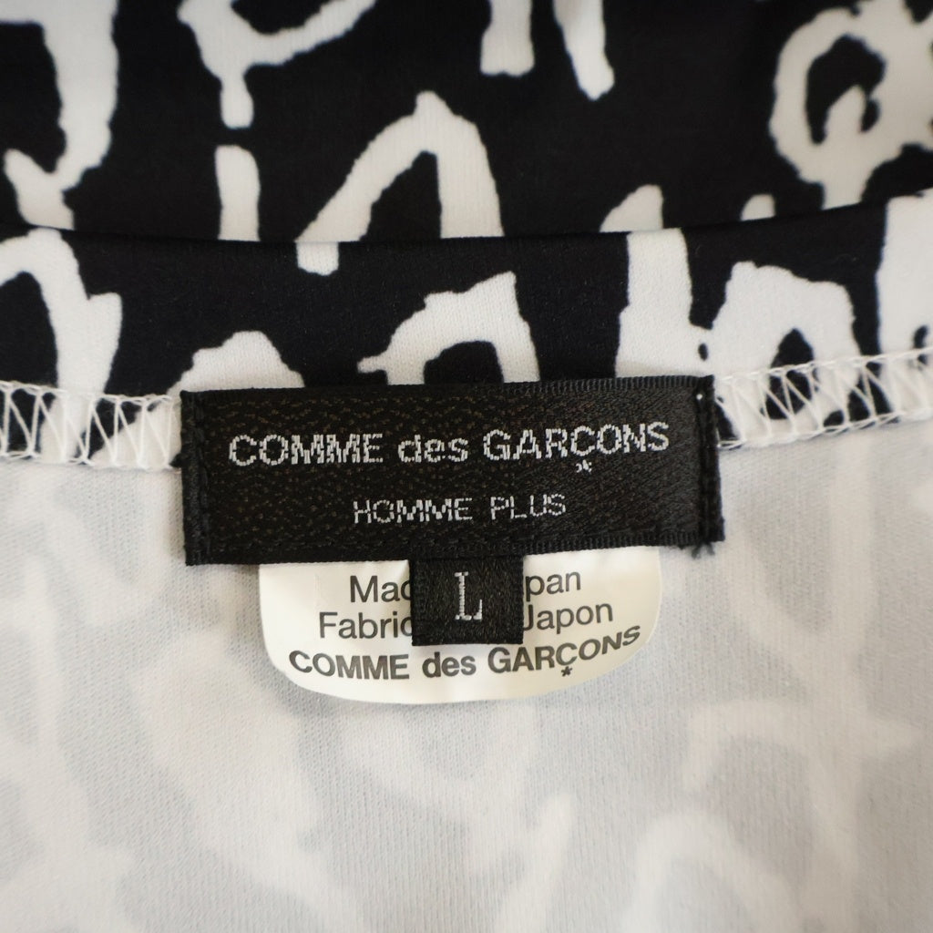 COMME des GARCONS HOMME PLUS(コムデギャルソンオムプリュス) 23AW グラフィックプリント総柄 カットアウト 穴あき長袖カットソーTシャツ ブラック/ホワイト PL-T027