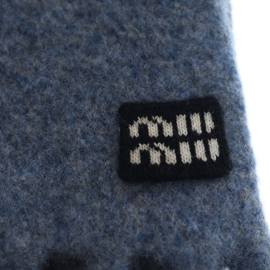 miumiu(ミュウミュウ) ロゴ刺繍 ウールストール マフラー ブルー 5FF056 レディース