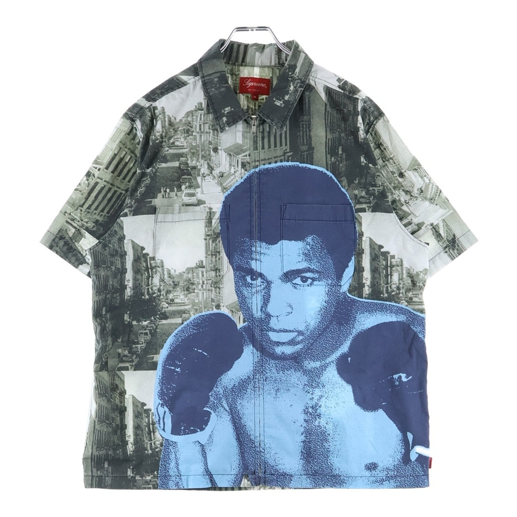 SUPREME(シュプリーム) Muhammad Ali Zip Up S/S Shirt モハメド・アリ ジップアップ 総柄半袖シャツ グレー/ネイビー