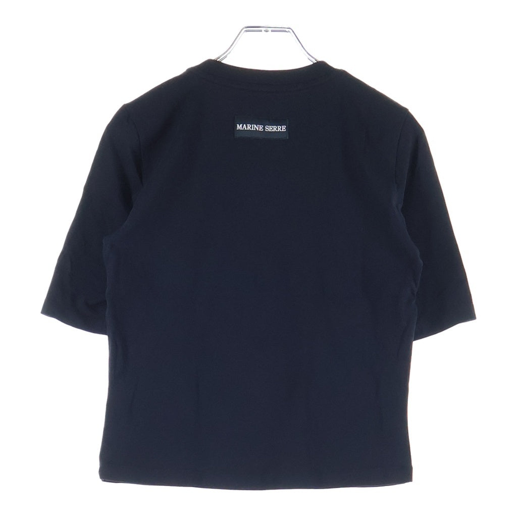 MARINE SERRE(マリーン セル) フロントロゴ刺繍 タイト半袖Tシャツ カットソー ブラック レディース