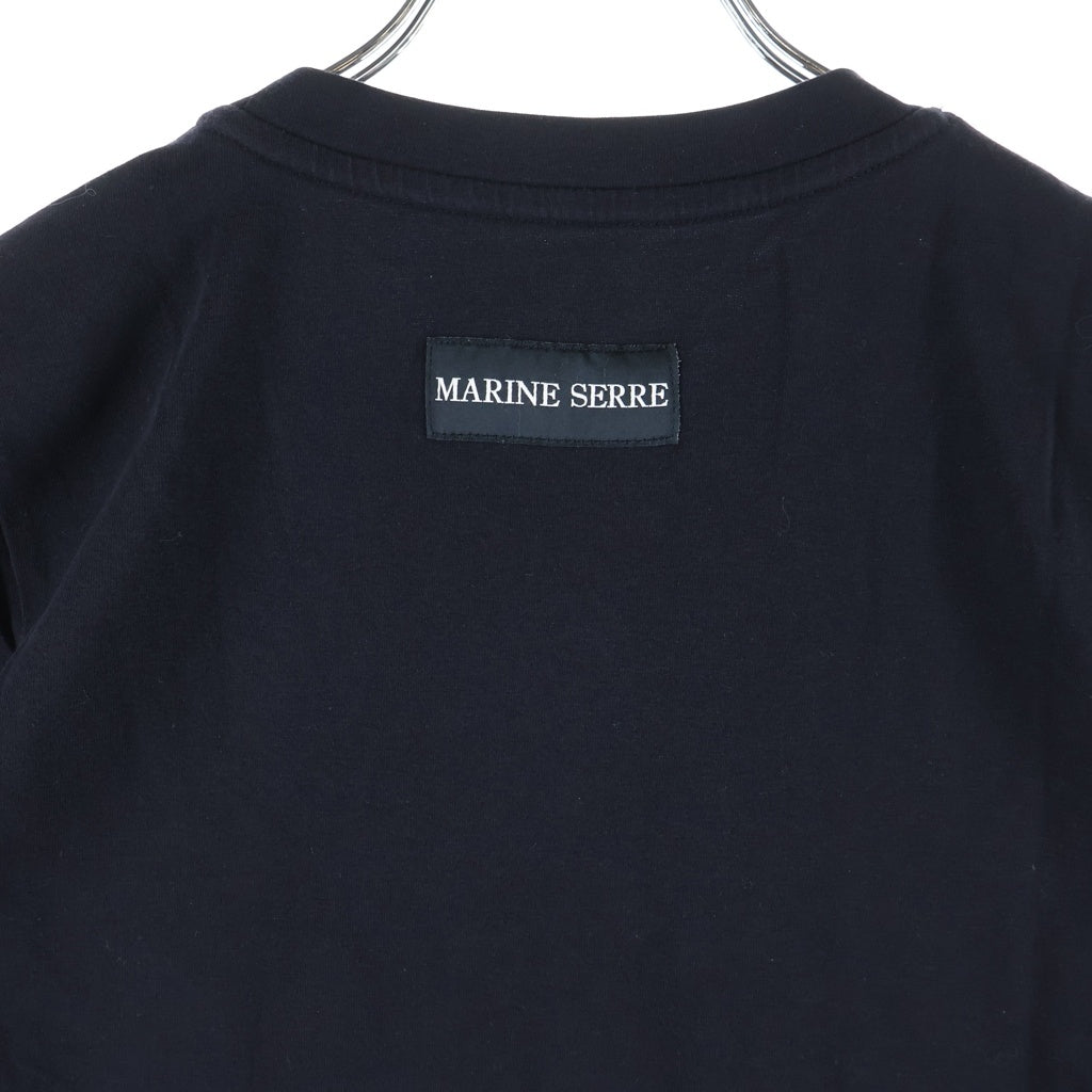 MARINE SERRE(マリーン セル) フロントロゴ刺繍 タイト半袖Tシャツ カットソー ブラック レディース