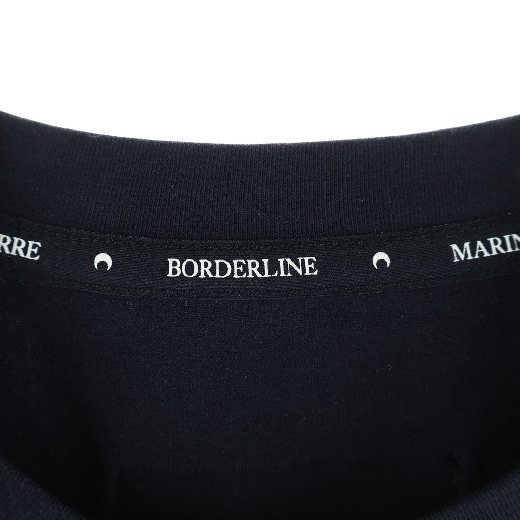 MARINE SERRE(マリーン セル) フロントロゴ刺繍 タイト半袖Tシャツ カットソー ブラック レディース
