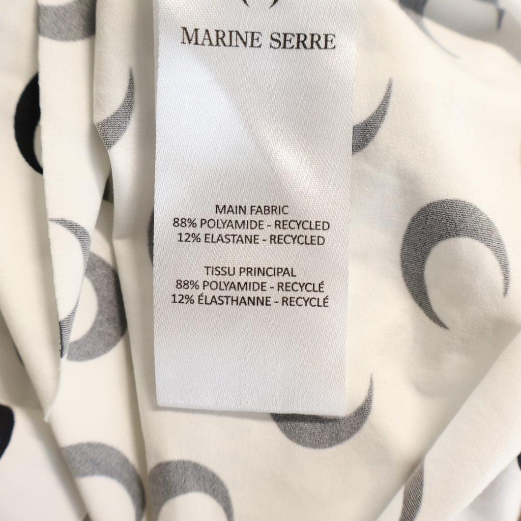 MARINE SERRE(マリーン セル) ムーンプリントタイトカットソー ロングスリーブ長袖Tシャツ ホワイト/ブラック 75019 レディース