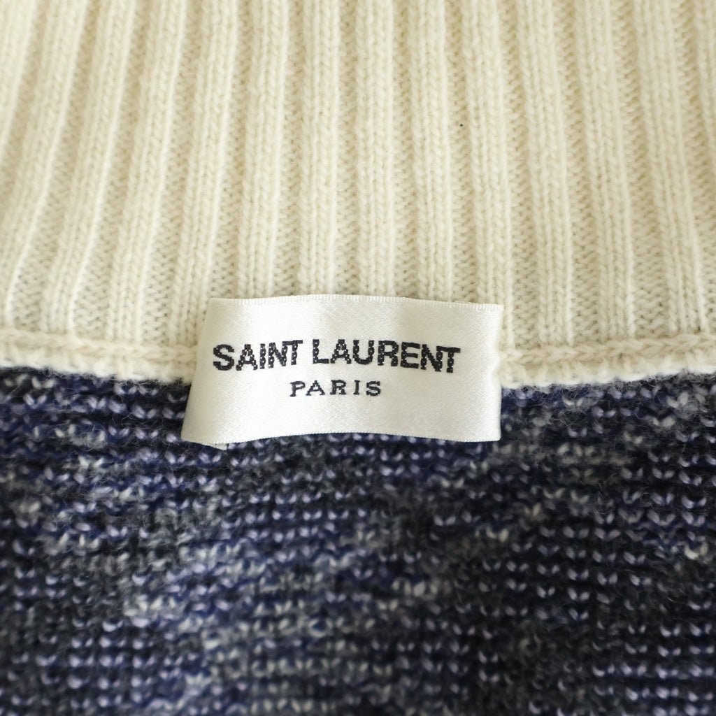 SAINT LAURENT PARIS(サンローランパリ) 21AW ウールジャガード ボタンアップ ニットカーディガン ホワイト/ブルー レディース 673743 Y75GN