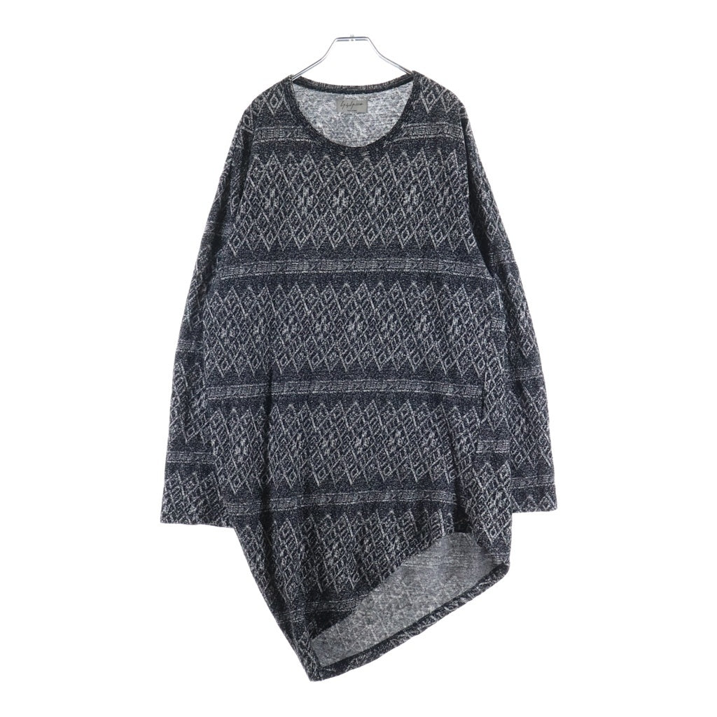Yohji Yamamoto POUR HOMME(ヨウジヤマモト プールオム) アシンメトリーヘム総柄ニット ウールセーター ブラック/グレー HF-T30-174