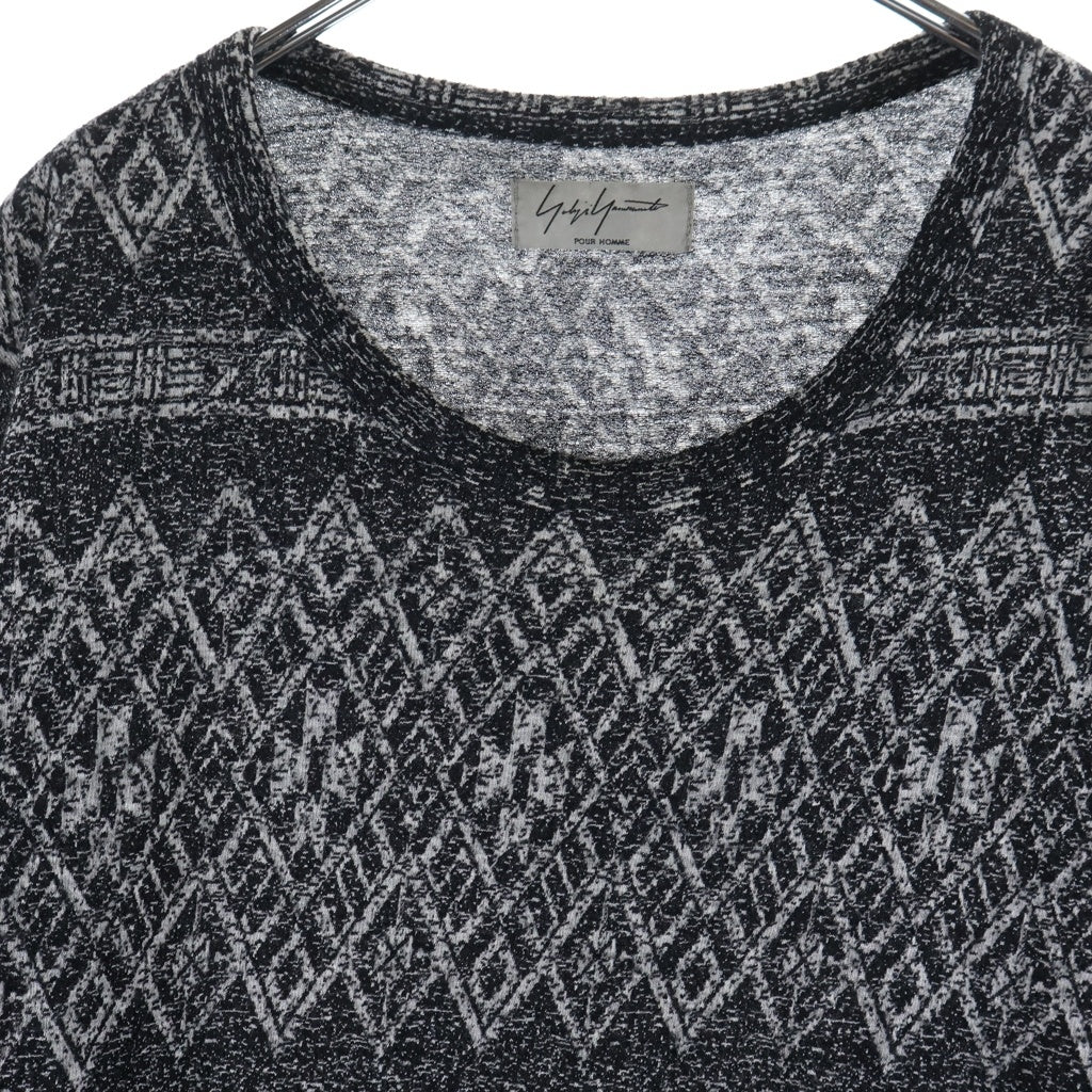 Yohji Yamamoto POUR HOMME(ヨウジヤマモト プールオム) アシンメトリーヘム総柄ニット ウールセーター ブラック/グレー HF-T30-174