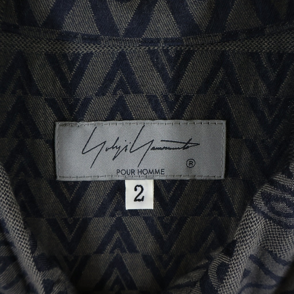 Yohji Yamamoto POUR HOMME(ヨウジヤマモト プールオム) 23AW Open Collar Pattern Shirt オープンカラー パターンシャツ 長袖シャツ グレー HJ-B36-004