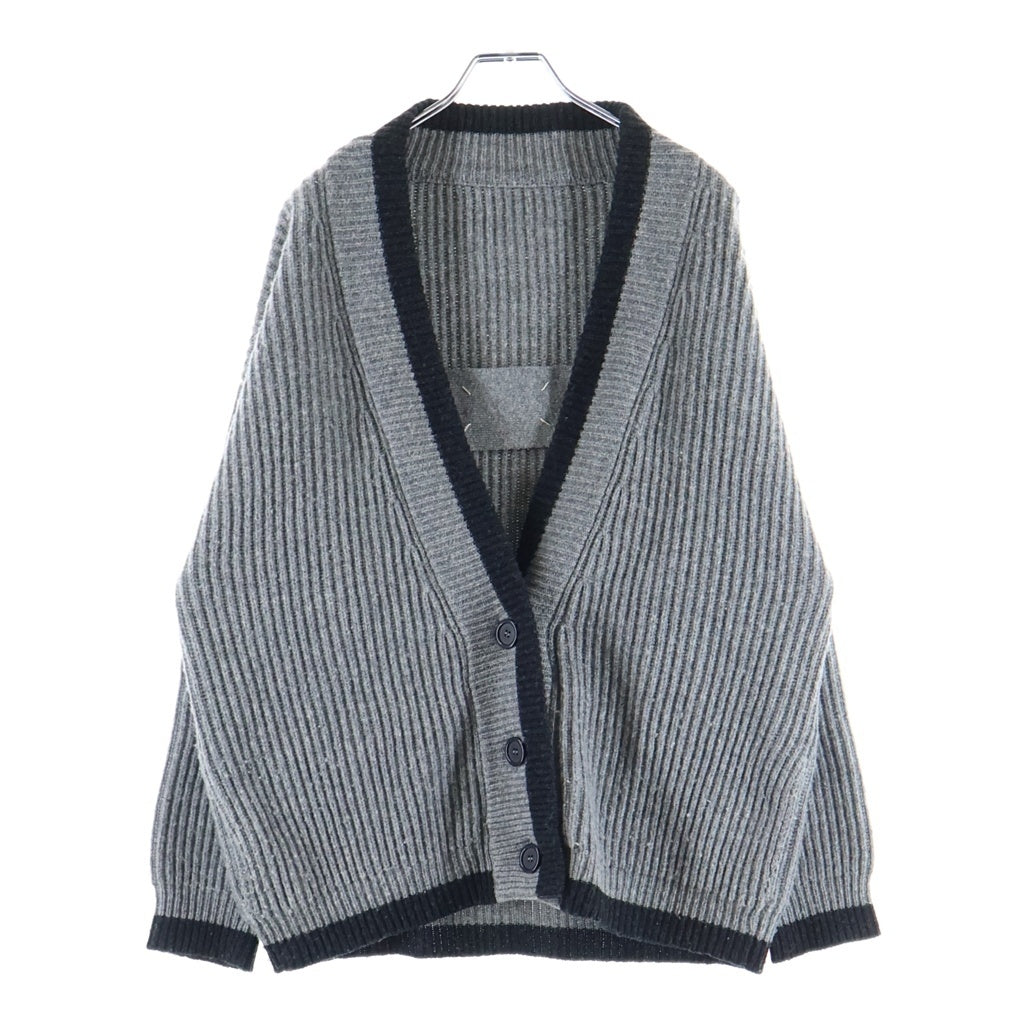 Maison Margiela(メゾンマルジェラ) 14AW バイカラー ボタンアップ ウールニットカーディガン グレー/ブラック S31GP0038 S15045 レディース