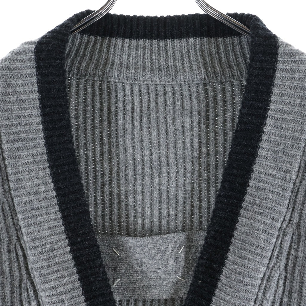 Maison Margiela(メゾンマルジェラ) 14AW バイカラー ボタンアップ ウールニットカーディガン グレー/ブラック S31GP0038 S15045 レディース