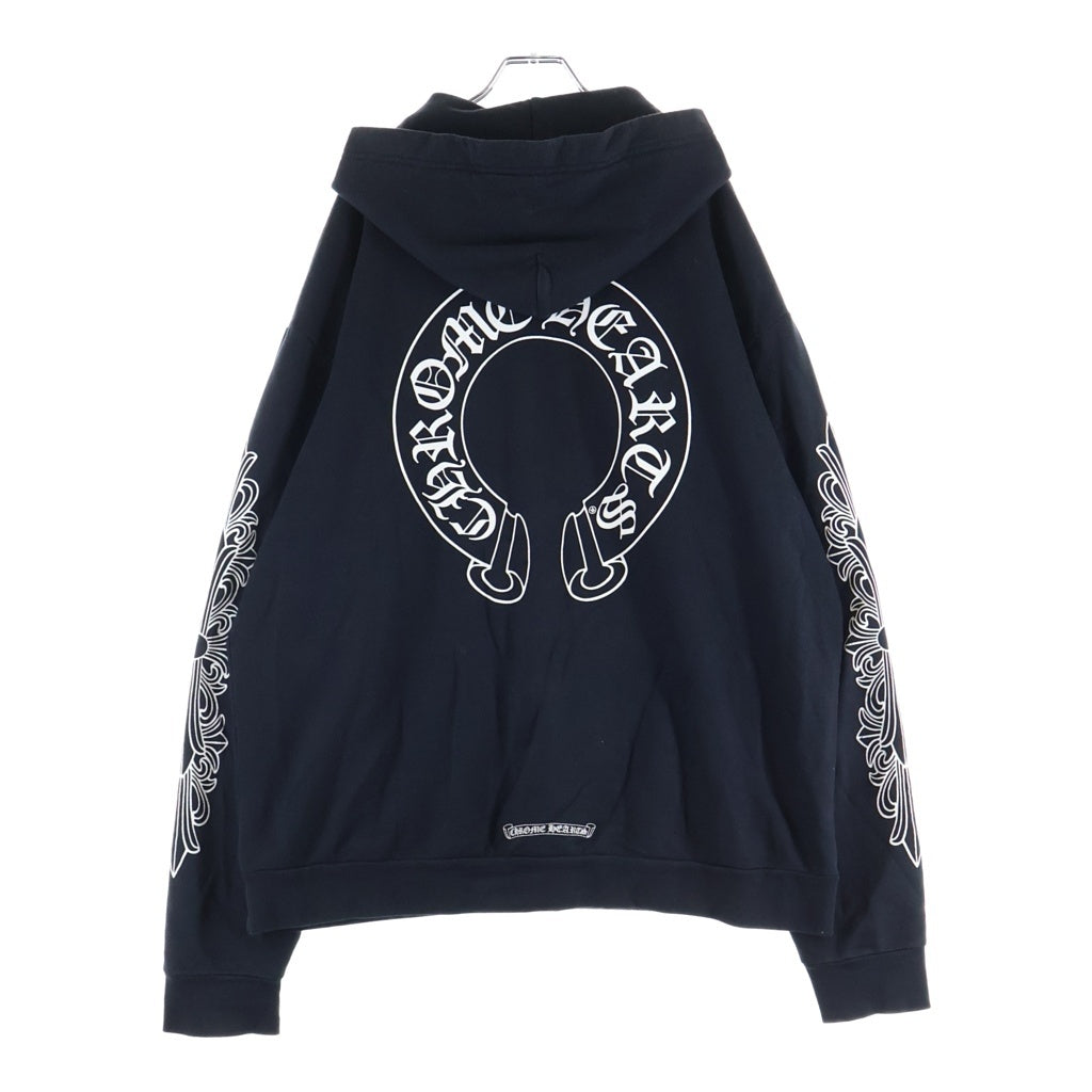CHROME HEARTS(クロムハーツ) ホースシュー アームフローラルクロスプリント プルオーバースウェットパーカー フーディー ブラック