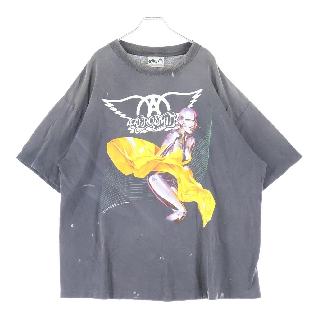 SAINT MICHAEL(セントマイケル) 26SS AEROSMITH AS_SS T-SHIRT エアロスミス エーエス ヴィンテージ加工クルーネック半袖Tシャツカットソー グレー SM-MK8-0000-C25
