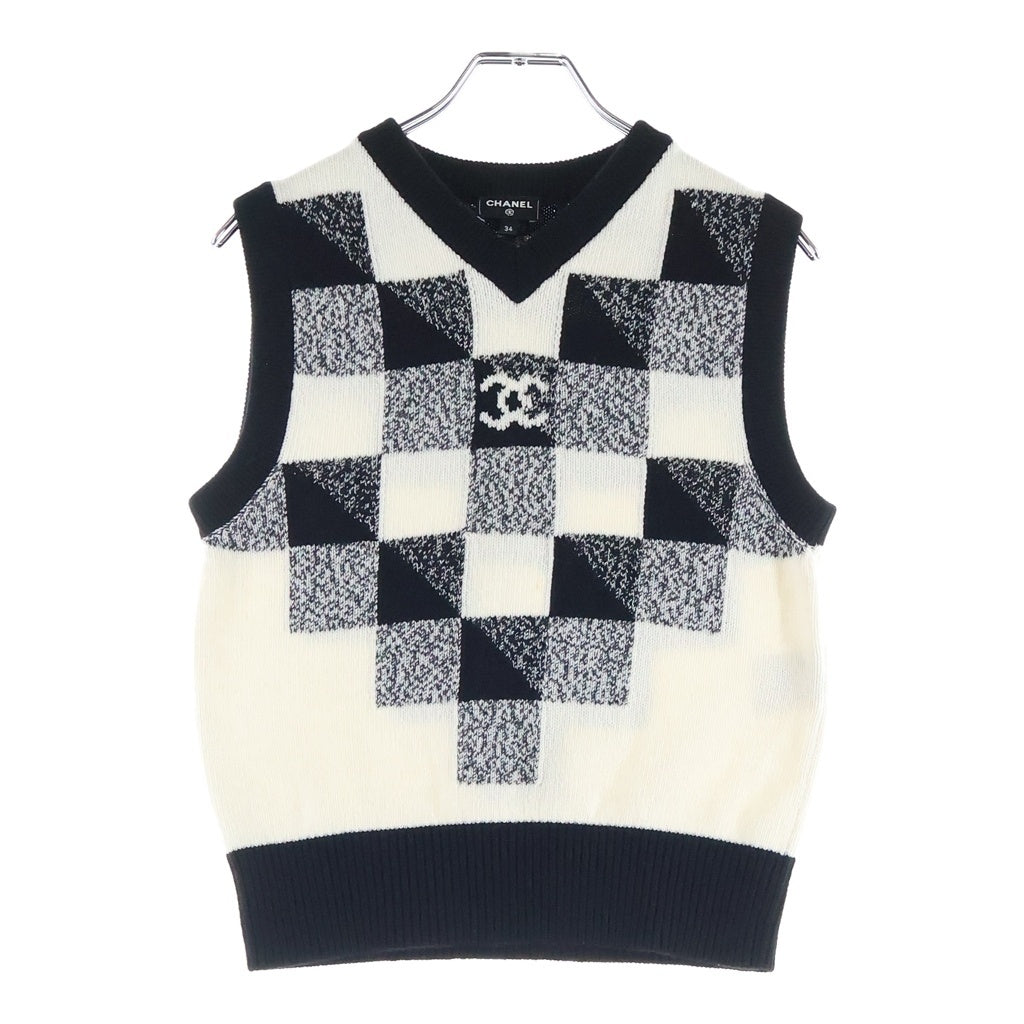 CHANEL(シャネル) ココボタン カシミヤ ニットベスト ブラック/ホワイト P73215K10523 レディース